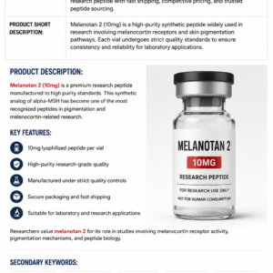 Melanotan 2 10mg peptide vial for skin pigmentation and tanning research