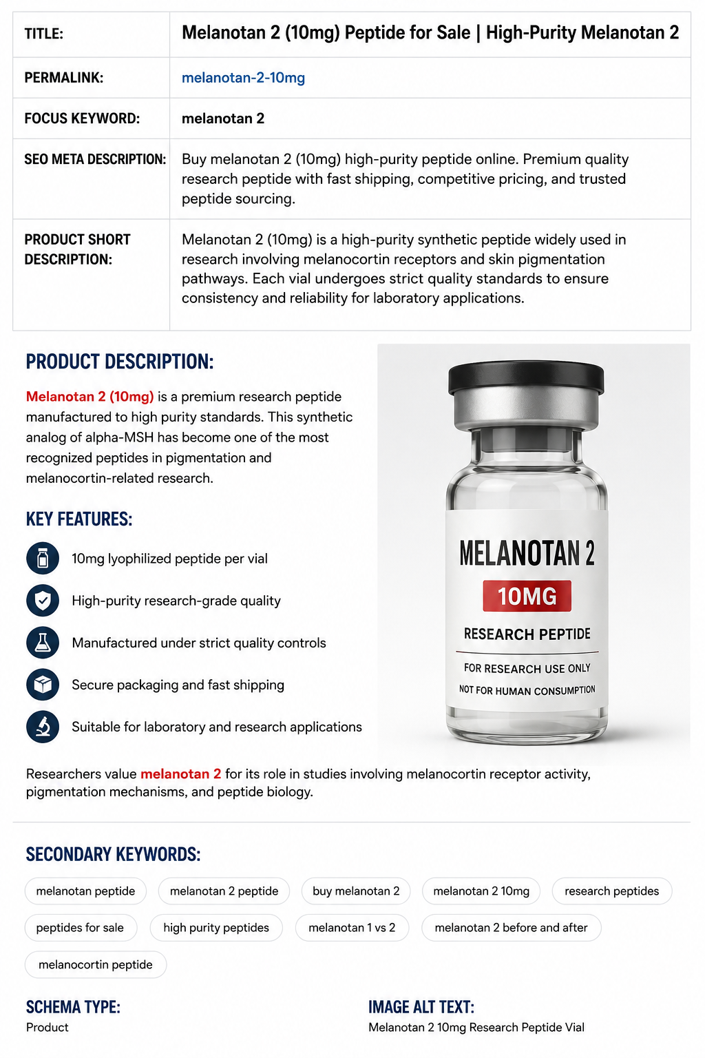 Melanotan 2 (10mg): Complete Guide to Benefits, Uses, Dosage, and High-Purity Peptide Research Melanotan 2 10mg peptide vial for skin pigmentation and tanning research