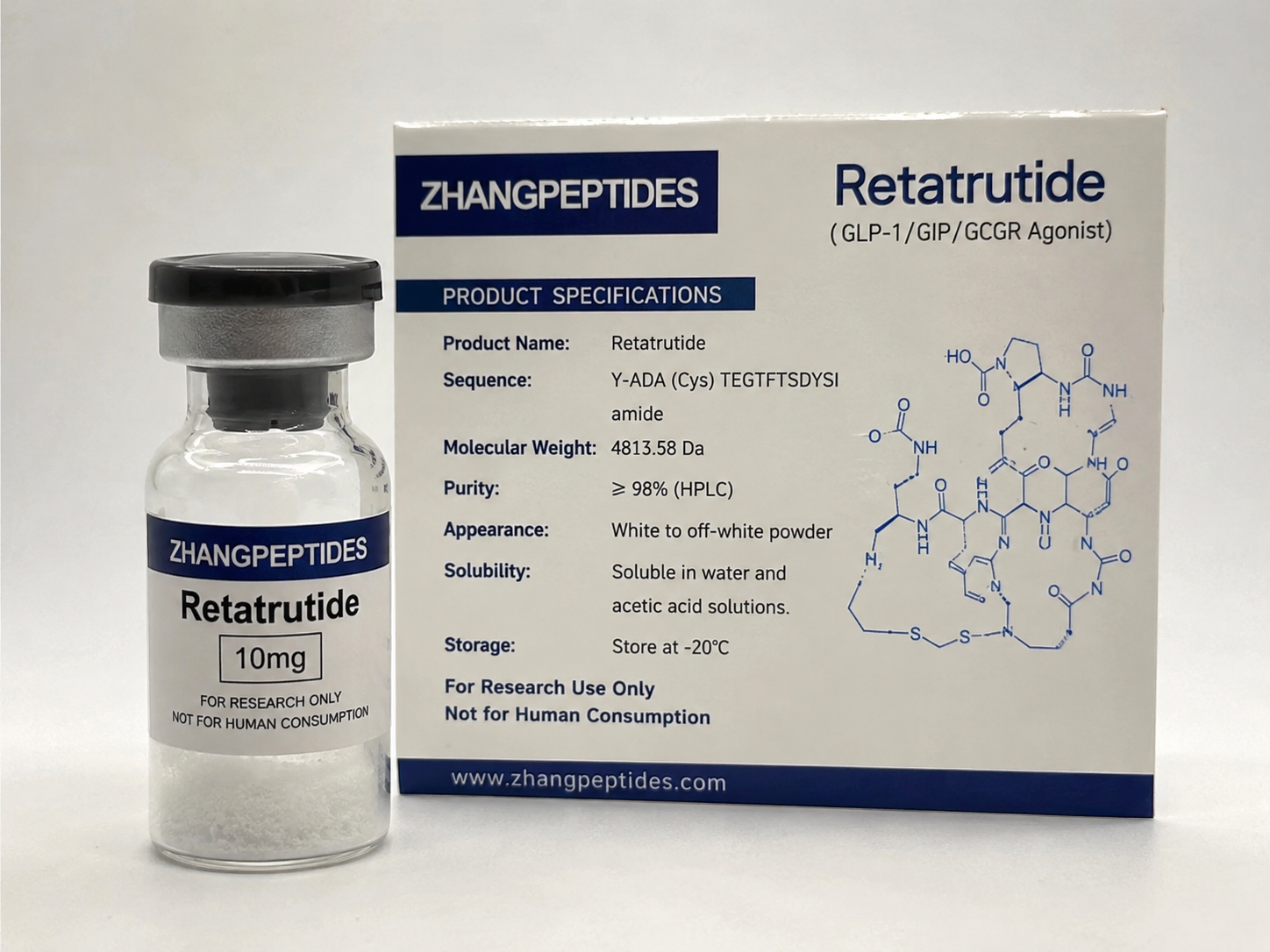 Retatrutide Peptide for Sale | High Purity Research Peptides Retatrutide peptide molecular structure High purity Retatrutide research peptide Retatrutide peptide vial for laboratory research Buy Retatrutide online research compound Retatrutide triple agonist peptide